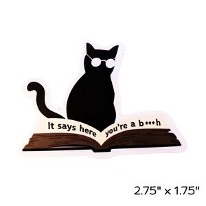10/$10 Fun Black Cat Sticker with Book Design and a Funny Quote